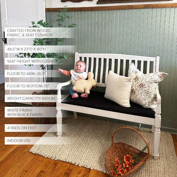 Vintage-Inspired Wooden Bench with Upholstered Seat