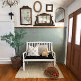 Vintage-Inspired Wooden Bench with Upholstered Seat