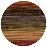 Round Nourison Paramount rug. Painterly stripes in multicolor hues: brown, red, tan, and olive.