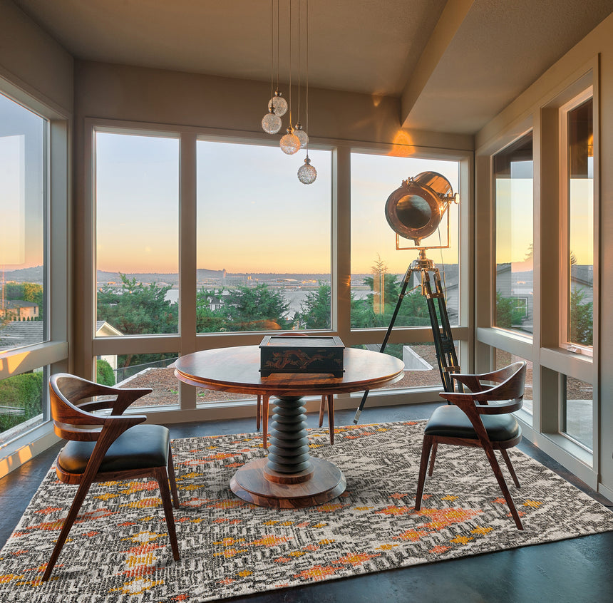 Feizy Arazad Transitional Geometric - Gray/Ivory/Orange Area Rug