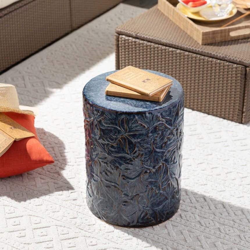 Brothertown Blue Floral Ceramic Outdoor Stool