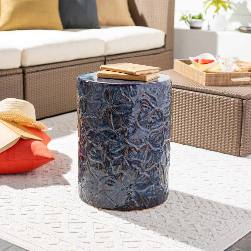 Brothertown Blue Floral Ceramic Outdoor Stool