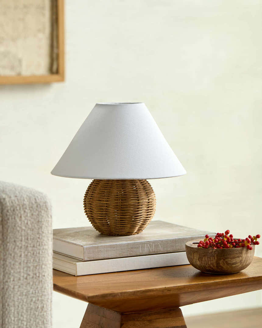 Orange Contemporary Table Lamp with rattan details for bedside or console tables