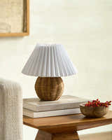 Soft Orange Traditional Table Lamp with rattan details for bedside or console tables