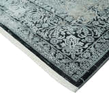 Black, Beige and Silver Antique Finish, Vintage look, Art Silk Area Rug, Living Room Rug