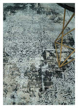 Black, Beige and Silver Antique Finish, Vintage look, Art Silk Area Rug, Living Room Rug