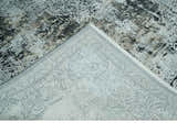 Black, Beige and Silver Antique Finish, Vintage look, Art Silk Area Rug, Living Room Rug