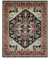 Black, Ivory, Olive and Brown Hand knotted Traditional Heriz Medallion Multi Size Wool Area Rug