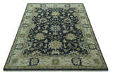 Black, Silver and Olive Oushak Hand Knotted Custom Made Wool Rug