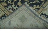 Black, Silver and Olive Oushak Hand Knotted Custom Made Wool Rug
