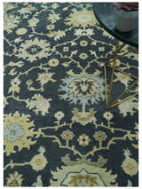 Black, Silver and Olive Oushak Hand Knotted Custom Made Wool Rug