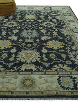 Black, Silver and Olive Oushak Hand Knotted Custom Made Wool Rug