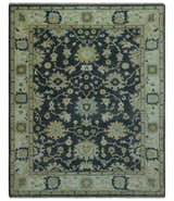 Black, Silver and Olive Oushak Hand Knotted Custom Made Wool Rug