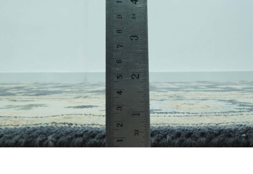 Black, Silver and Olive Oushak Hand Knotted Custom Made Wool Rug