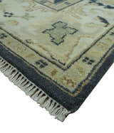 Black, Silver and Olive Oushak Hand Knotted Custom Made Wool Rug