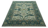 Blue And Beige Traditional Oushak Hand Knotted Custom Made wool rug