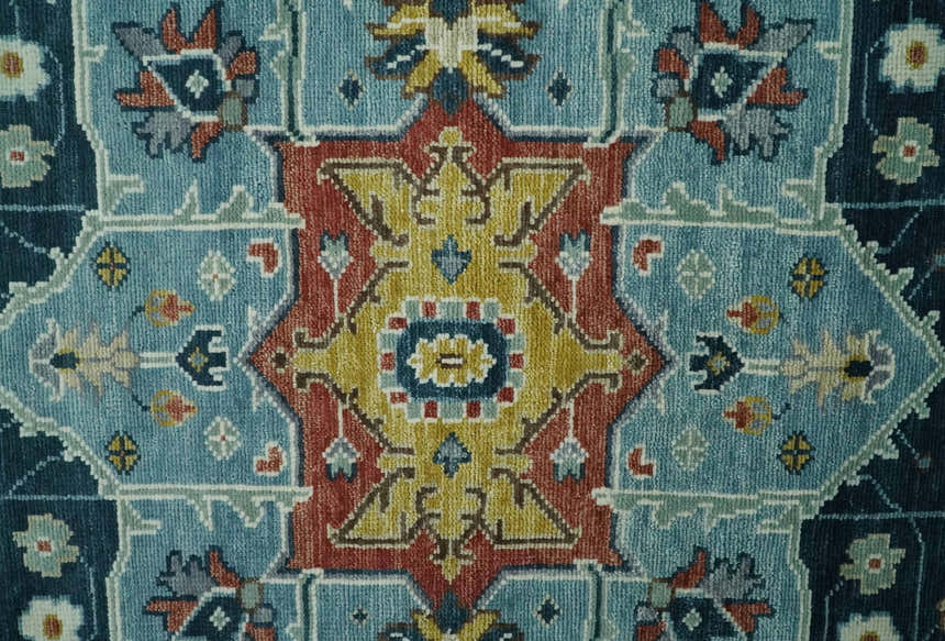 Custom Made Blue and Ivory Hand Knotted Modern Turkish Medallion Design Wool Area Rug