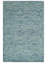 Custom Made Blue and Ivory Shaded Solid Wool Hand Woven Layering Area Rug