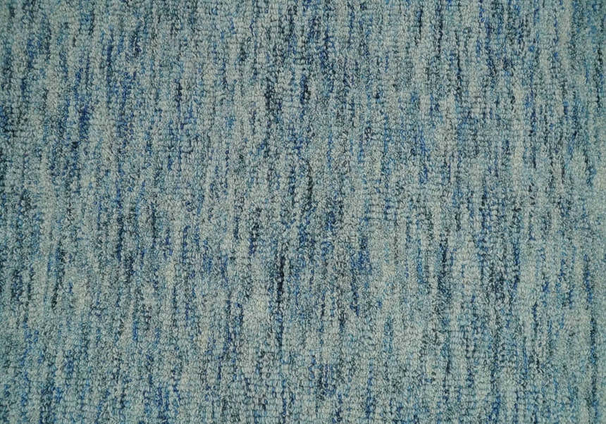 Custom Made Blue and Ivory Shaded Solid Wool Hand Woven Layering Area Rug