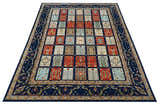 Blue And Orange Traditional Floral Design 8x11 Hand Knotted wool Area Rug