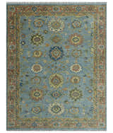 Blue and Rust Antique Traditional Oushak Area Rug