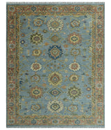 Blue and Rust Antique Traditional Oushak Area Rug