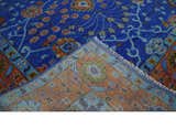Blue and Rust Hand Knotted Traditional Floral Oushak Multi Size Wool Area Rug