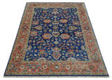 Blue and Rust Turkish Design Traditional Serapi Hand Knotted Wool Area Rug