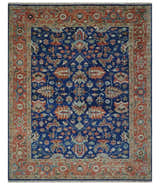 Blue and Rust Turkish Design Traditional Serapi Hand Knotted Wool Area Rug