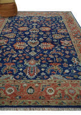 Blue and Rust Turkish Design Traditional Serapi Hand Knotted Wool Area Rug