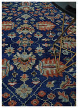 Blue and Rust Turkish Design Traditional Serapi Hand Knotted Wool Area Rug