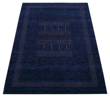 Blue And White Center Pattern Design Hand Loomed Wool Area Rug