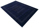 Blue And White Center Pattern Design Hand Loomed Wool Area Rug