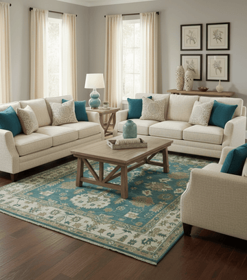 Blue, Beige And Green Traditional Hand Knotted Custom Made Wool rug