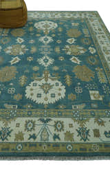 Blue, Beige And Green Traditional Hand Knotted Custom Made Wool rug