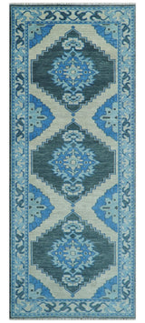 Blue, Black and Ivory Hand Knotted Antique Traditional Heriz Serapi Multi Size Wool Area Rug