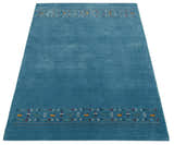 Blue Contemporary Design Hand Loomed Wool Area Rug