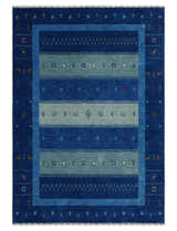 Blue, Gray and Silver Stripes design Tribal Gabbeh Traditional Custom Made Wool Area Rug