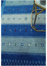 Blue, Gray and Silver Stripes design Tribal Gabbeh Traditional Custom Made Wool Area Rug