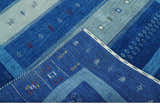 Blue, Gray and Silver Stripes design Tribal Gabbeh Traditional Custom Made Wool Area Rug