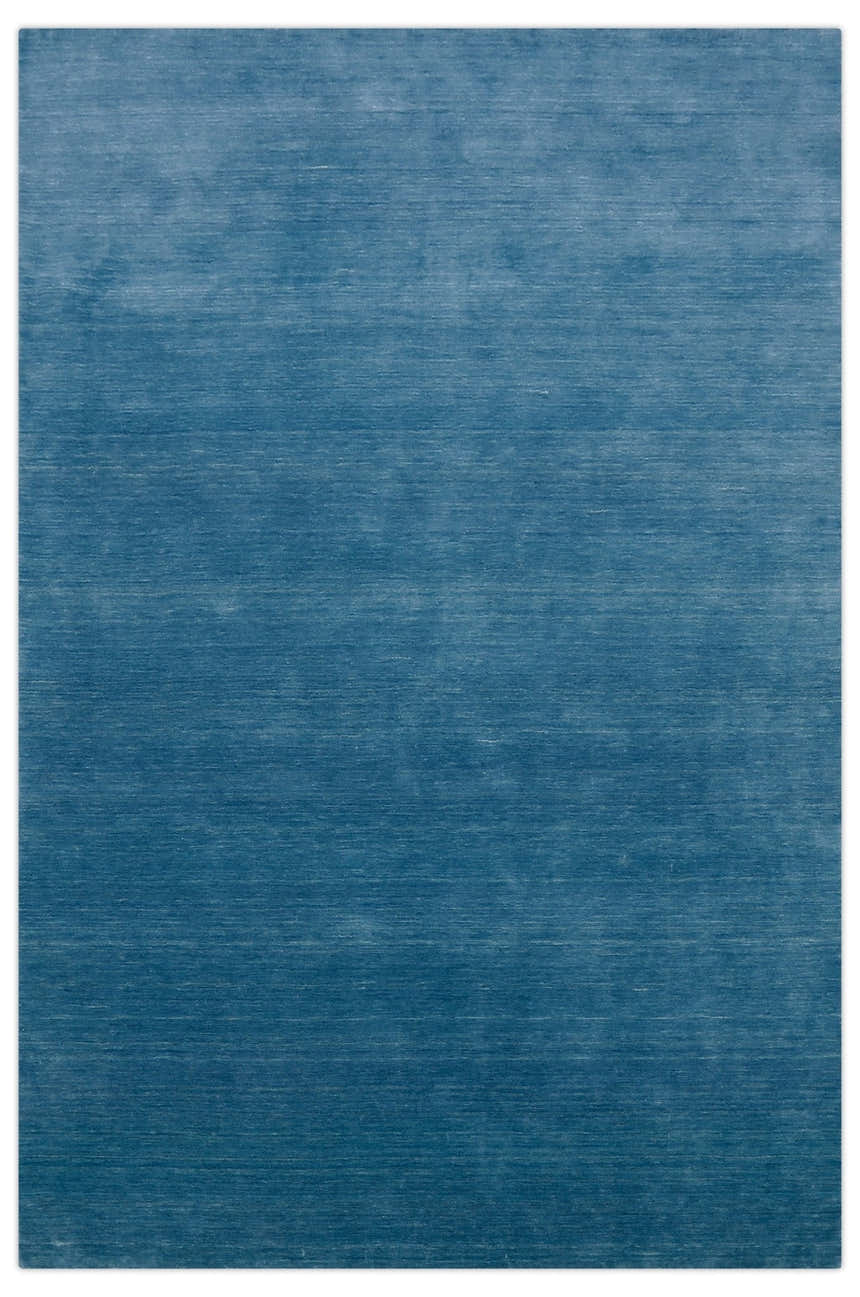 Blue Modern Solid Design Hand Loomed Wool Area Rug