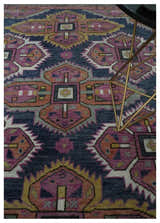 Blue, Purple and Green hand knotted Traditional Heriz Serapi Wool Area Rug