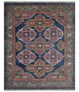 Blue, Purple and Green hand knotted Traditional Heriz Serapi Wool Area Rug