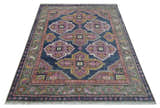 Blue, Purple and Green hand knotted Traditional Heriz Serapi Wool Area Rug