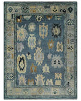 Blue, Silver and Beige Hand knotted Traditional Oushak Multi Size Wool Area Rug