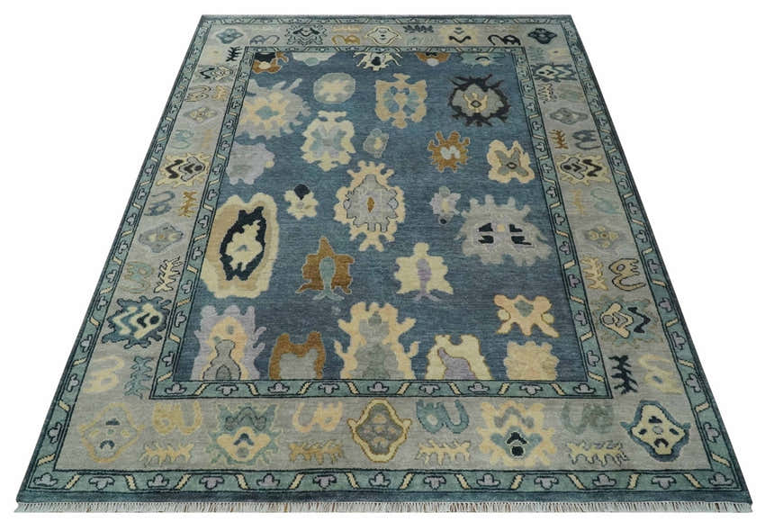 Blue, Silver and Beige Hand knotted Traditional Oushak Multi Size Wool Area Rug