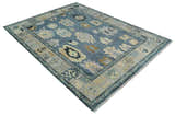 Blue, Silver and Beige Hand knotted Traditional Oushak Multi Size Wool Area Rug