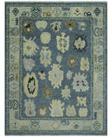Blue, Silver and Beige Hand knotted Traditional Oushak Multi Size Wool Area Rug