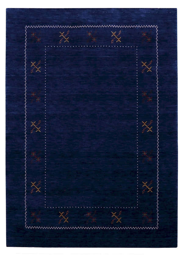 Blue Tribal Border Design Hand Loomed Wool Area Rug
