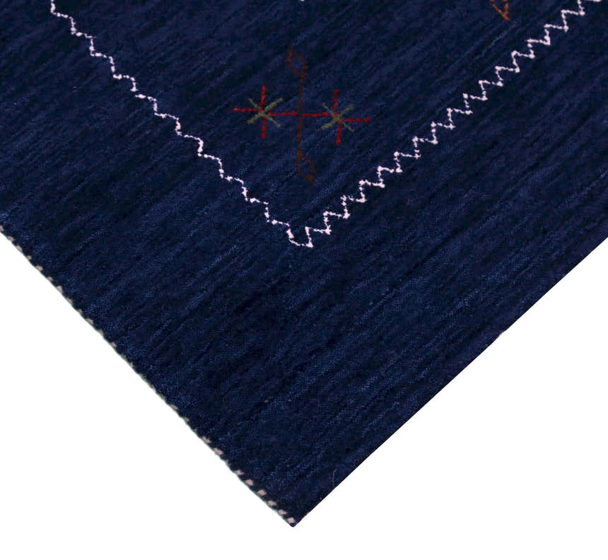Blue Tribal Border Design Hand Loomed Wool Area Rug